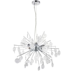 Calla 8 Light Chrome Pendant With Droplets Of Clear Glass Discs