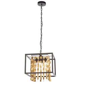 Daya 4 Light E14 Matt Black Framework With Cascading Matt Gold Geometric Detail Pendant Light