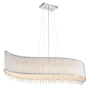 Galina 8 Light G9 Chrome Linear Pendant With Decorative twisted Chrome Rods & K9 Reflective Clear Crystals