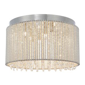 Galina 10 Light G9 Chrome Flush Ceiling Light With Decorative twisted Chrome Rods & K9 Reflective Clear Crystals