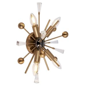 Carrara 4 Light E14 Aged Brass & Black Nickel Wall Light With Antique Brass Rods Tipped With Clear Crystals