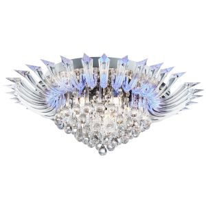 Crystoria 5 Light/Blue LED Ceiling Flush (With Remote), Chrome, Clear Glass Drops/Acrylic Arms