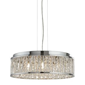 Elise 7 Light Ceiling Flush/Pendant, Chrome, Clear Crystal Drops, Aluminium Tubes Trim