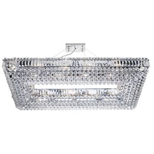 Vesuvius - 26 Light Rectangle Crystal Ceiling, Chrome, Clear Coffin Drop Trim & Ball Drops