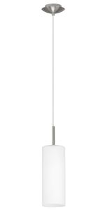 Troy 1 Light E27 Satin Nickel Adjustable Pendant With Glass Opal Matt Shade