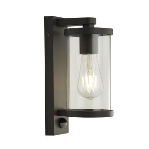 1 Light Outdoor IP44 Wall/Porch Light With PIR In Black With Clear Glass