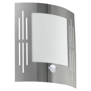 City 1 Light E27 PIR Sensor Outdoor IP44 Stainless Steel Wall Light With Plastic White Diffuser