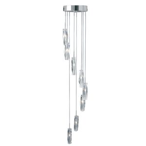 Sculptured Ice - 8 Light Ceiling Multi-Drop, Chrome, Clear K9 Glass