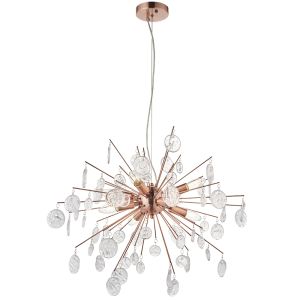 Calla 8 Light Copper Pendant With Droplets Of Clear Glass Discs