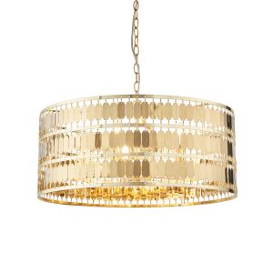 Eldora 3 Light E27 Gold Plate Effect Finish Adjustable Pendant Light With Suspended Hexagonal Plates