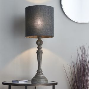 Mohan 1 Light E27 Grey With A Lightly Distressed Finished Solid Wood Table Lamp (Base Only)