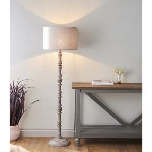 Elijah 1 Light E27 Grey Washed With A Lightly Distressed Finished Solid Wood Floor Lamp (Base Only)