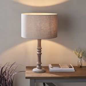 Elijah 1 Light E27 Grey Washed With A Lightly Distressed Finished Solid Wood Table Lamp (Base Only)