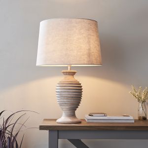 Sagara 1 Light E27 White Washed Finish Solid Wood Table Lamp (Base Only)