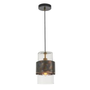 Ongio 1 Light E27 Bronze Patina Adjustable Pendant With Clear Glass Shade