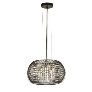 Searchlight 9094-4BK Cage 4 Light Pendant Black With Crystal Glass Panels Finish