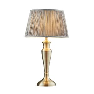 Oslo Large 1 Light E27 Antique Brass Table Lamp C/W Freya 14" Charcoal Grey Silk Pleated Shade