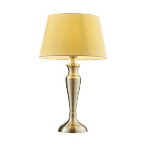 Oslo Large 1 Light E27 Antique Brass Table Lamp C/W Evie 14" Yellow Cotton Tapered Shade