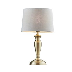 Oslo Medium 1 Light E27 Antique Brass Table Lamp C/W Mia 12" Charcoal Grey 100% Linen Tapered Shade