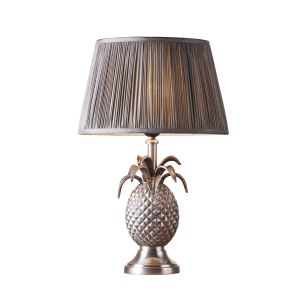 Pineapple 1 Light E27 Pewter Table Lamp C/W Freya 12" Charcoal Pleated SIlk Shade