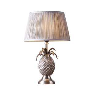 Pineapple 1 Light E27 Pewter Table Lamp C/W Freya 12" Silver Pleated SIlk Shade