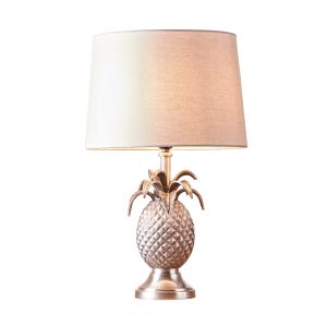 Pineapple 1 Light E27 Pewter Table Lamp C/W Mia 12" Vintage White 100% Linen Shade