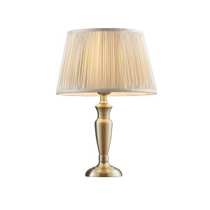 Oslo Small 1 Light E27 Antique Brass Table Lamp C/W Freya 12" Oyster Silk Pleated Shade