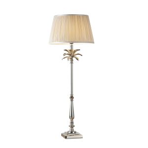 Leaf Tall Chic Leaf 1 Light E27 Polished Nickel Table Lamp C/W Freya 14" Oyster Silk Pleated Shade