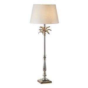 Leaf Tall Chic Leaf 1 Light E27 Polished Nickel Table Lamp C/W Evie 14" Pale Grey Cotton Tapered Shade