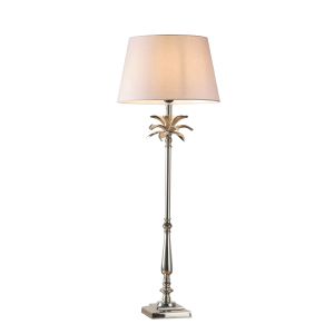 Leaf Tall Chic Leaf 1 Light E27 Polished Nickel Table Lamp C/W Evie 14" Pink Cotton Tapered Shade