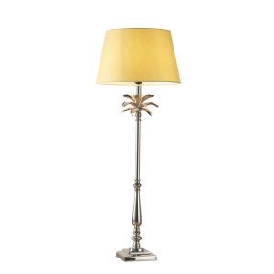 Leaf Tall Chic Leaf 1 Light E27 Polished Nickel Table Lamp C/W Evie 14" Yellow Cotton Tapered Shade