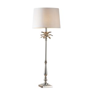 Leaf Tall Chic Leaf 1 Light E27 Polished Nickel Table Lamp C/W Evie 14" Natural 100% Linen Shade