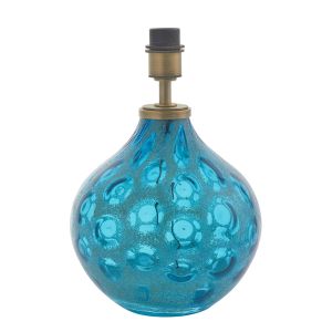 Brix 1 Light E27 Matt Antique Brass Table Lamp With Teal Tinted Glass Base With Inline Switch (Base Only)