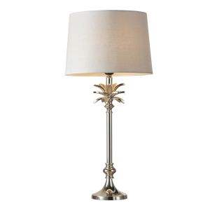 Leaf Small Chic Leaf 1 Light E27 Polished Nickel Table Lamp C/W Mia 12" Natural 100% Linen Shade