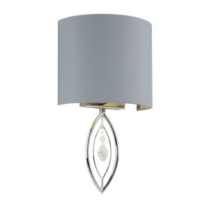 Crown Wall Light -Chrome With Grey Shade And Crystal Drop