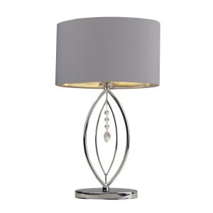 Crown Chrome Table Lamp, Grey Oval Shade, Silver Interior Shade