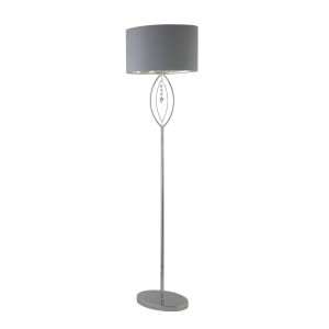 Crown Chrome Floor Lamp, Grey Oval Shade With Silver Interior