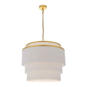 Marmy 3 Light E27 Matt Gold Adjustable Pendant With Thousands Of Soft White Tassels