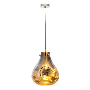 Muse 1 Light E27 Polished Chrome Adjustable Pendant With Chrome Metallic Glass Shade