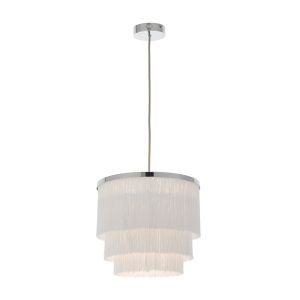 Marmy 1 Light E27 Polished Chrome Adjustable Pendant With Thousands Of Soft White Tassels