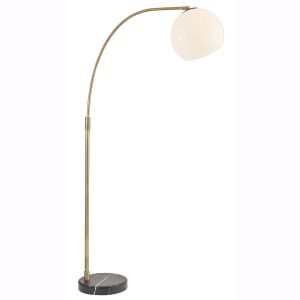 Otto 1 Light E27 Balck Marble Base With Brushed Brass Metalwork C/W Gloss White Glass Shade