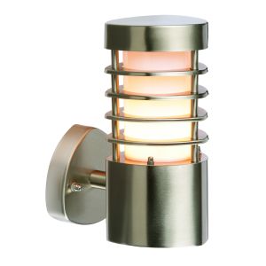 Bruton 1 Light E27 Brushed Stainless Steel IP44 Outdoor Wall Light C/W Polycarbonate Diffuser