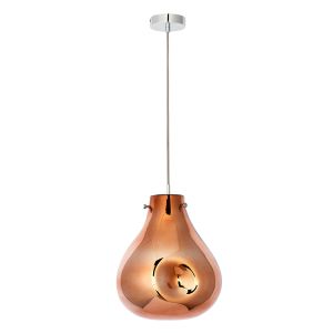 Muse 1 Light E27 Polished Chrome Adjustable Pendant With Copper Metallic Glass Shade