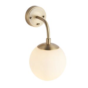 Concetto 1 Light E14 Matt Antique Brass Toggle Switched Wall Light With Opal Glass Globe Shades