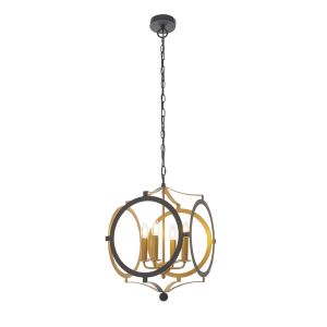 Clay 4 Light E14 Black & Gold Circular Frame Adjustable Pendant