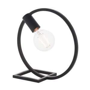 Shape 1 Light E27 Matt Black Circle Table Lamp With Inline Switch