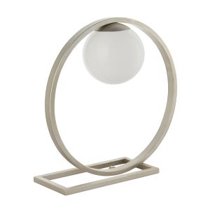 Elven 1 Light G9 Brushed Silver Round Shaped Table Lamp With Inline Switch C/W Opal Glass Shade