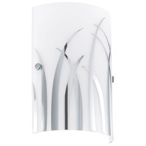 Rivato 1 Light E14 Polished Chorme Wall Light With Patterend White Glass Shade