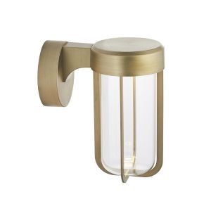 Pacato 1 Light 8W Integrated LED 2700K, 470lm Brushed Gold Die Cast IP44 Outdoor Wall Light With Clear Glass Shade