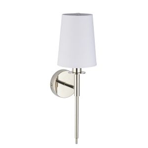 Notte 1 Light E14 Nickel Plated Wall Light C/W White Cotton Shade